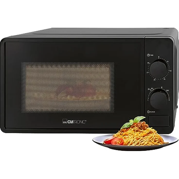 Clatronic® Mikrowelle mit 20L Garraum & Garraumbeleuchtung | Microwave mit 6 Leistungsstufen | Microwellengerät mit 30-Min.-Timer | Microwelle mit Ø24,5 cm Drehteller | 700W | MW 791 schwarz – Bild 1