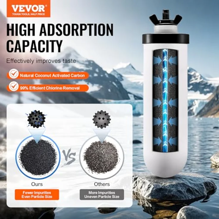 VEVOR Schwerkraft-Wasserfiltersystem Keramik-Ersatzfilter, 99% Chlorentfernung, 2 Stück, weiß – Bild 2