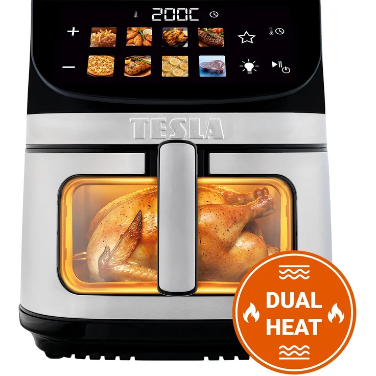 TESLA AirCook DualHeat QD73 XXL, multifunktionale digitale Heißluftfritteuse, Silber