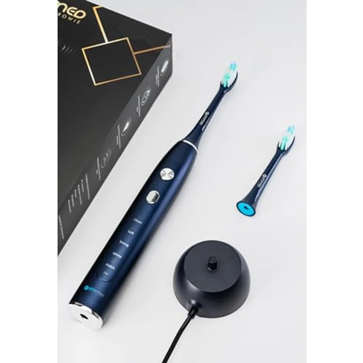 OROMED ORO-SONIC X PRO Elektrische Zahnbürste Schallzahnbürste 5 Modi Timer Etui, Akkubetrieben, bis zu 45 Tage Laufzeit, inkl. 2 Bürstenköpfen, Reiseetui - Blau – Bild 9