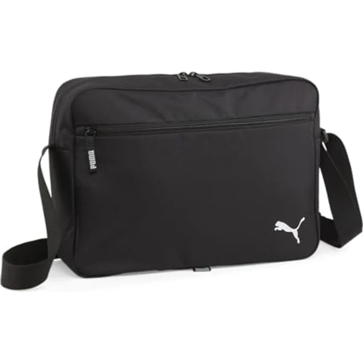 PUMA Umhängetasche Team, kompakte Messenger Bag aus 50% recyceltem Material, Schwarz, mit Laptopfach und verstellbarem Schulterriemen – Bild 1