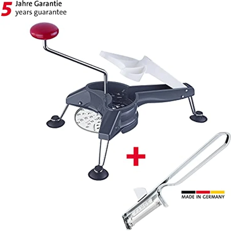 Westmark Set, 1 Gemüseschneider mit 3 Scheiben + 1 Spar-/Pendelschäler, Edelstahlklingen, Schnitzel Mouli, Famos, 117122E7 – Bild 2