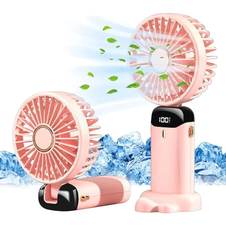 Jsdoin Handventilator, Tragbarer Mini Ventilator mit 5 Geschwindigkeitsstufen, Faltbarer USB-Ventilator, Wiederaufladbar, 5000-mAh-Akku, Rosa – Bild 1