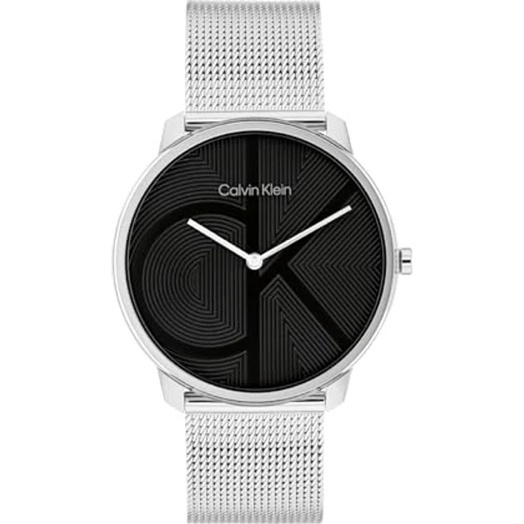 Calvin Klein CK Iconic, Zwei-Zeiger-Quarzwerk-Uhr für Herren mit silbernem Edelstahl-Mesh-Gliederarmband, 40 mm Edelstahlgehäuse, schwarz-silbernes Zifferblatt, 3 ATM wasserdicht – Bild 1