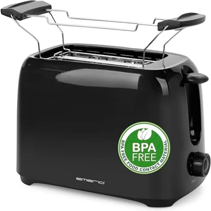 Emerio Toaster TO-128676.3 für 2 Toastscheiben mit 6 einstellbaren Bräunungsstufen + Krümelschublade + Unterbrechungstaste + Brötchenaufsatz, 700W, BPA frei, Kabelaufwicklung