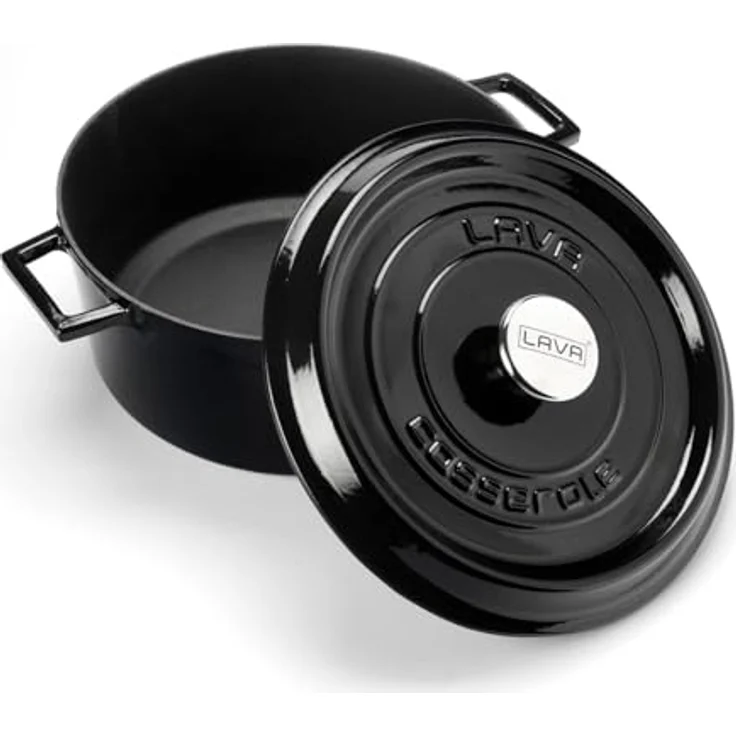 LAVA CASSEROLE ROND 280 MM, Gusseisen-Kochgeschirr mit 6.70 Ltr Kapazität für 4-6 Personen, Schwarz – Bild 2