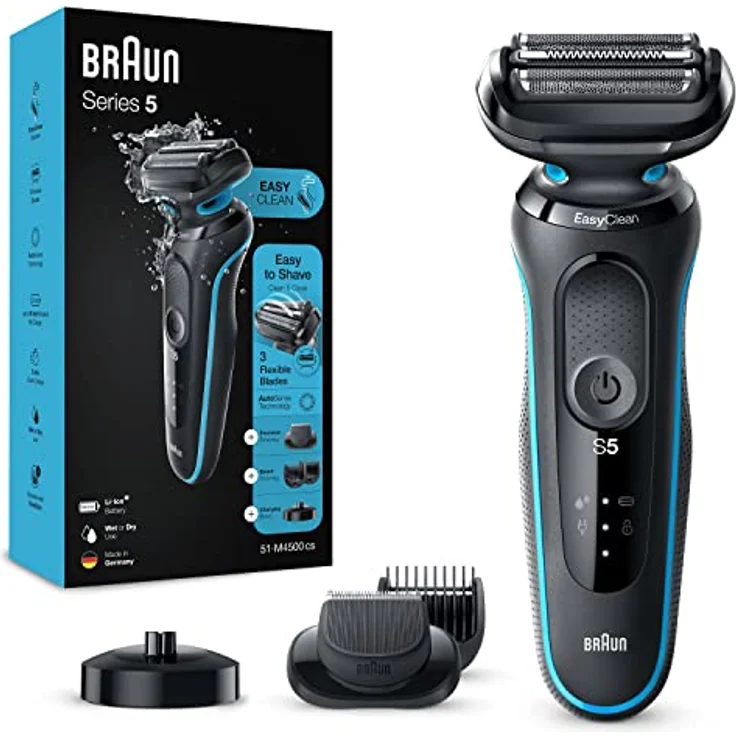 Braun Series 5 Rasierer Herren, mit EasyClick Aufsatz, Elektrorasierer & Präzisionstrimmer, 3-Tage Barttrimmer, EasyClean, Wet & Dry, wiederaufladbar & kabellos, Geschenk Mann, 51-B1820s, blau – Bild 1