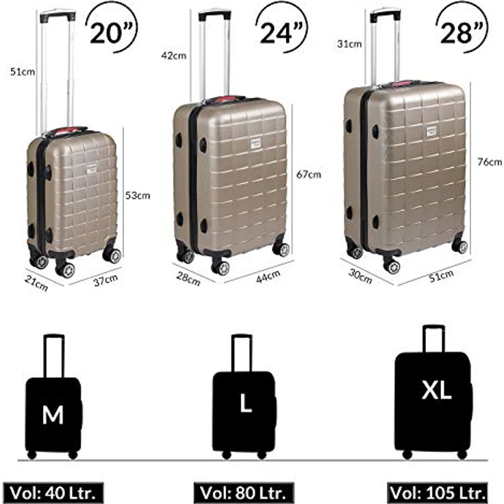 Monzana® Kofferset Exopack 3-teilig TSA Schloss Aluminium Teleskopgriff Gel-Griffe 210D Polyester ABS Hartschale Standfüße Koffer Trolley Champagner – Bild 4