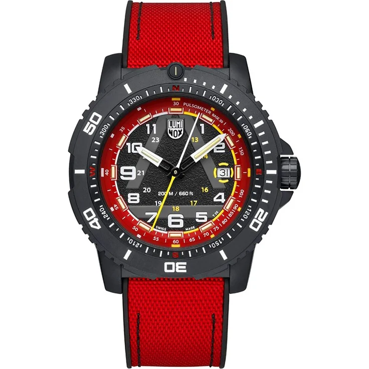 Luminox XL.1095 Herren-Armbanduhr Ice-SAR, limitierte Auflage 874 Stück, Swiss Made, CARBONOX?, rot/schwarz, wasserdicht bis 20 bar, 46 mm Gehäusedurchmesser, Ronda 515 Uhrwerk, Pulsometer-Skala