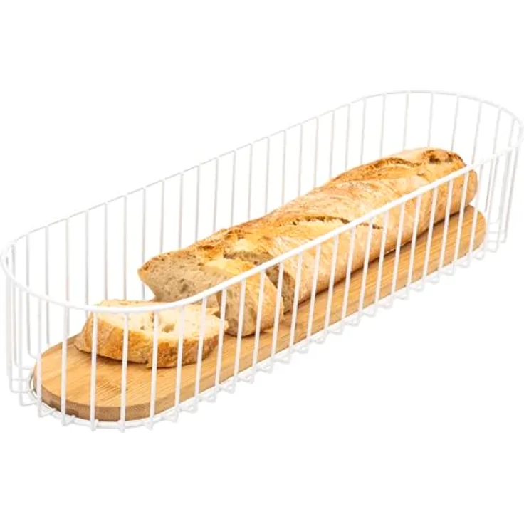 eluno Drahtschale mit Bambusboden, Obst- und Brotkorb, matt (Weiß)