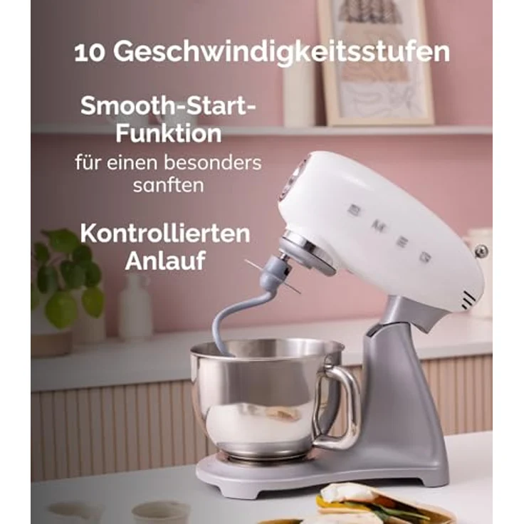 Smeg SMF04CREU, Küchenmaschine in creme mit 800W Motor, 10 Geschwindigkeitsstufen und 4,8L Edelstahlschüssel – Bild 3