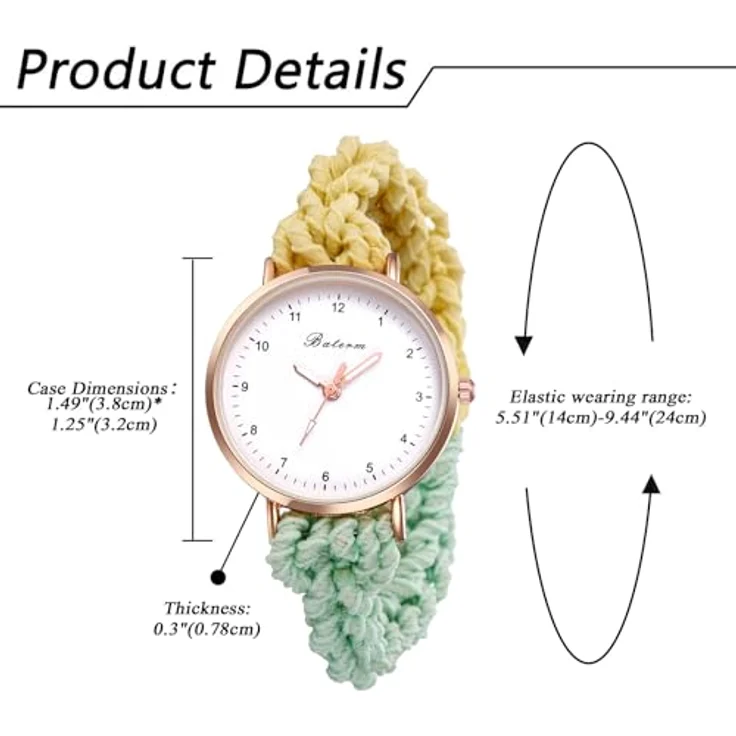 JewelryWe Damenuhr mit elastischem Haarband, Analog Quarz, Multifunktionale lässige Uhr in Gelb Grün, Geschenk für Frauen und Mädchen – Bild 4