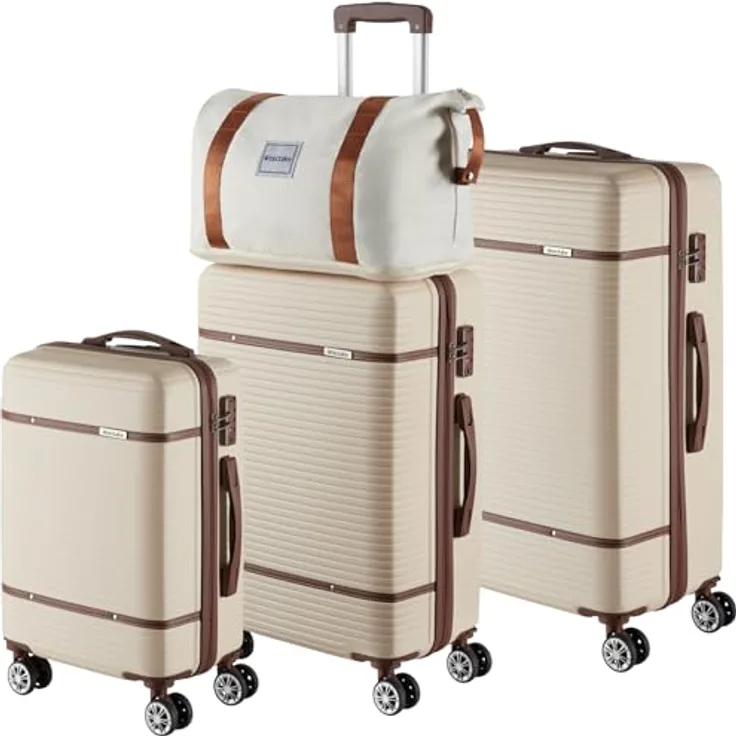 tectake® 13-TLG. Koffer Set mit Reisetasche, Koffer & Trolleys, Hartschalenkoffer mit TSA Schloss - Creme, ideal für Vielflieger & Businessreisen
