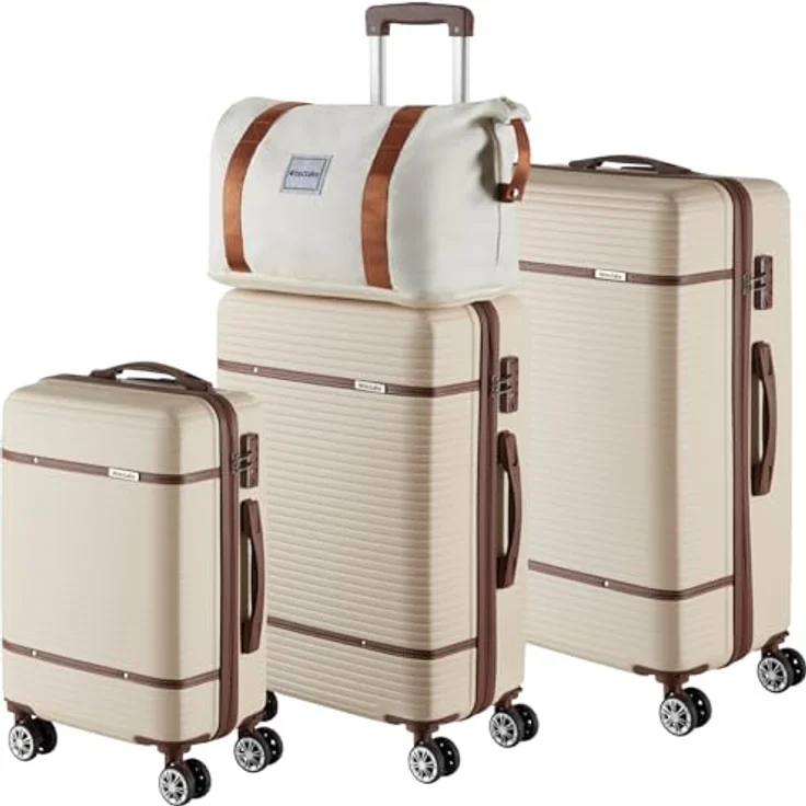 tectake® 13-TLG. Koffer Set mit Reisetasche, Koffer & Trolleys, Hartschalenkoffer mit TSA Schloss - Creme, ideal für Vielflieger & Businessreisen – Bild 1