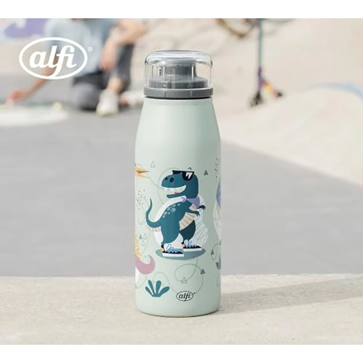 alfi KIDS ISO BOTTLE 350ml, mit Dinos, Isoliertrinkflasche Kinder Edelstahl, absolut dichter Drehverschluss, hält 12 Std. heiß, 24 Std. kalt, Trinkflasche für Kohlensäure, BPA-frei – Bild 2