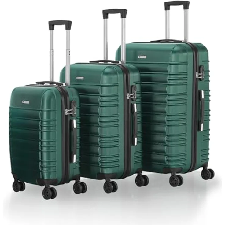 Juskys Hartschale Kofferset Reisekoffer 3-teilig, Zahlenschloss, geräuscharme 360° Rollen, Teleskopgriff, leicht, dunkelgrün