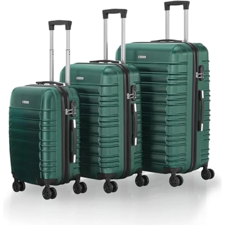 Juskys Hartschale Kofferset Reisekoffer 3-teilig, Zahlenschloss, geräuscharme 360° Rollen, Teleskopgriff, leicht, dunkelgrün – Bild 1