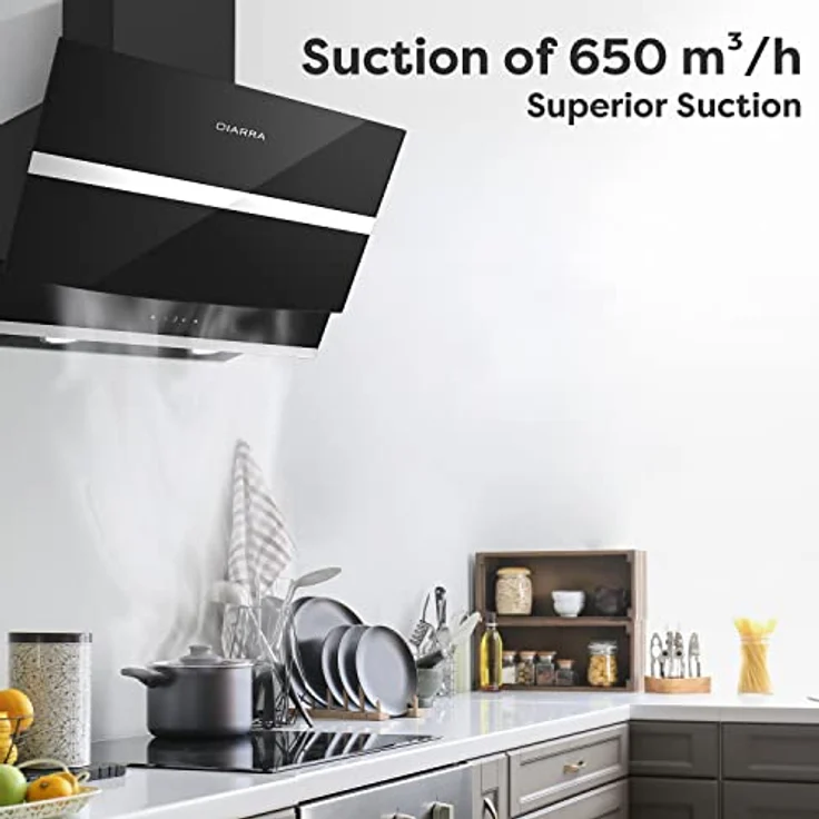 CIARRA Kopffreie Schräghaube Dunstabzugshaube 60 cm, 650 m³/h, Touch Control, dimmbar, LED-Beleuchtung, Energieeffizienzklasse A+++ – Bild 3