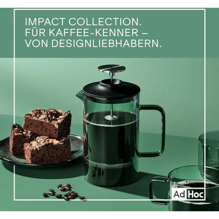 AdHoc French Press Kanne, 0,6l Kaffeekanne aus mundgeblasenem Borosilikatglas mit Edelstahlfilter und SilentSeal-Silikondeckel, grau – Bild 7