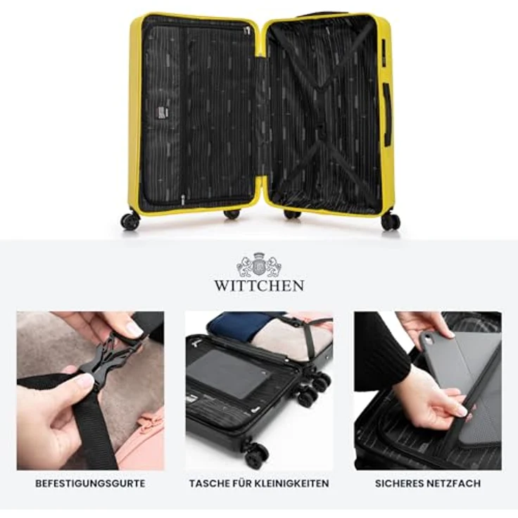 WITTCHEN Skyspeed Line Reisekoffer 4er Set, Hartschalenkoffer ABS mit Kombinationsschloss, Gelb, inkl. Kosmetikkoffer und 360° Doppelrädern – Bild 5