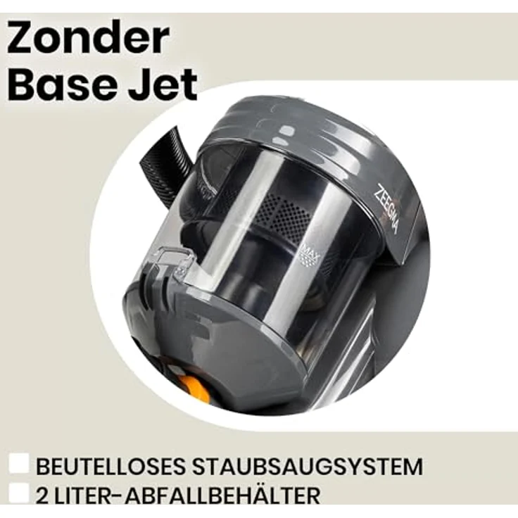 Zeegma Zonder Base Jet Staubsauger beutellos mit Set von Aufsätzen Zyklontechnologie PowerSuction Au – Bild 3