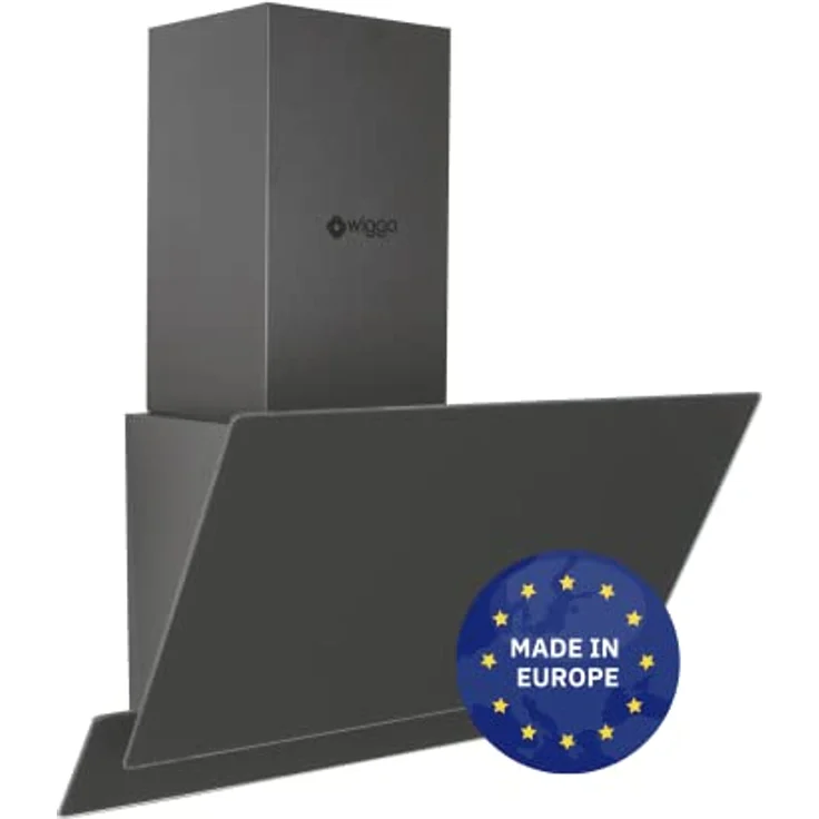 Wiggo Dunstabzugshaube 60cm kopffrei I Abluft Umluft Dunstabzug 300m³/h - LED Touch-Display 3 Stufen I Schräghaube inkl. Fettfilter & 2x Kohlefilter I Abzugshaube mit 2 teiliger Glasfront grau – Bild 1
