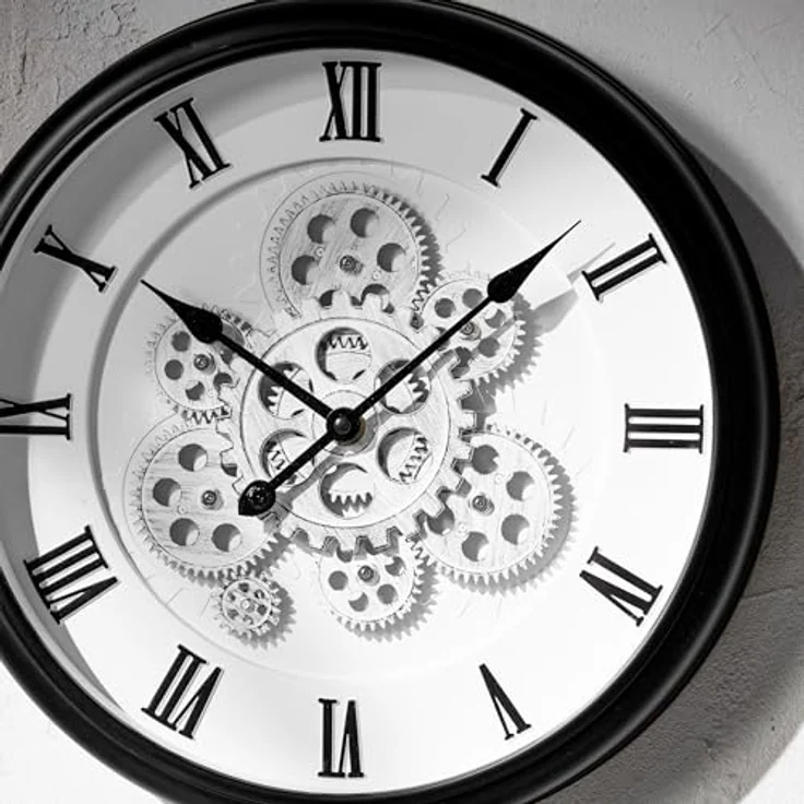 K&L Wall Art 40cm große industrielle Zahnrad Wanduhr Steampunk Wohnzimmeruhr Vintage Metalloptik (minimalistisch schwarz-weiß) – Bild 3