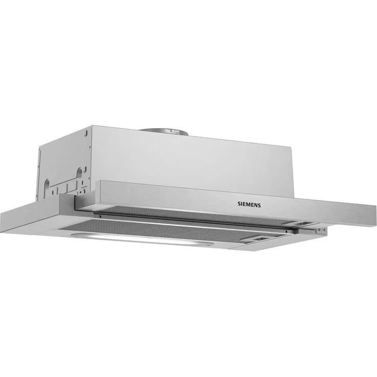 Siemens LI63TAC50 iQ300, Flachschirmhaube 60 cm in Silber, 3 Leistungsstufen, Abluft- oder Umluftbetrieb, 368 m³/h, spülmaschinengeeigneter Fettfilter