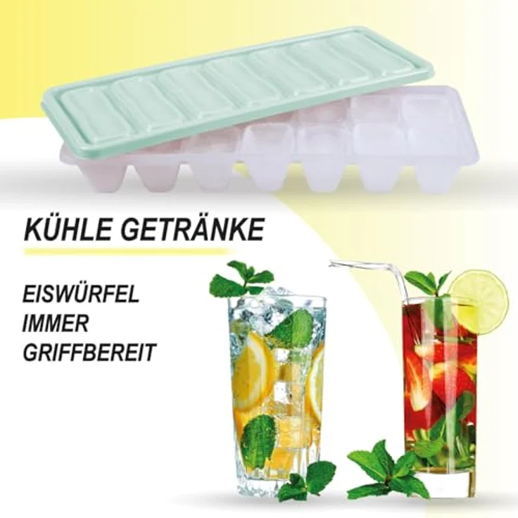 Bestgoodies Eiswürfelbehälter mit Deckel, 14 Fächer, Gefriertauglich bis -30°C, aus hochwertigem Kunststoff, Grün, 1er Set – Bild 3