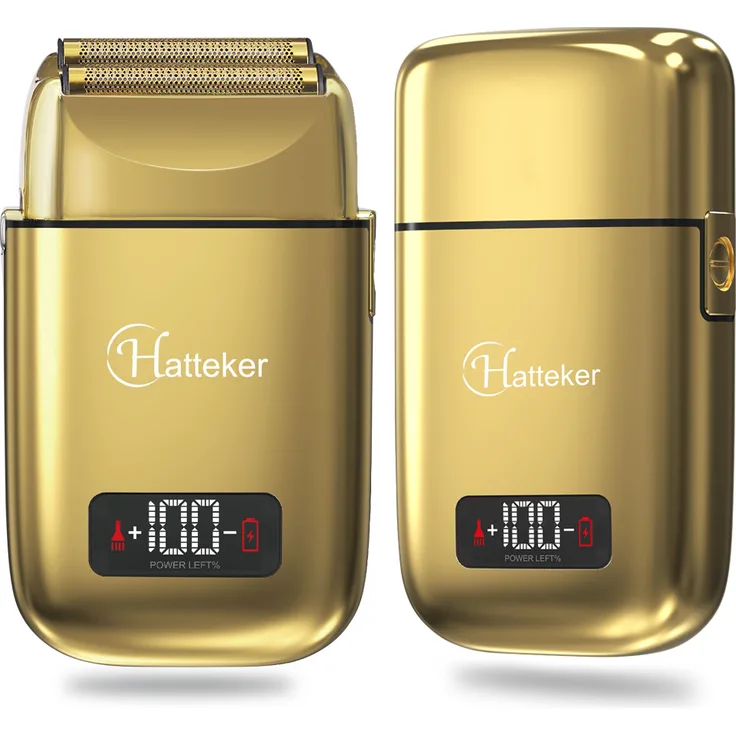 Hatteker Glatzkopfrasierer Folienrasierer, wiederaufladbar mit LED-Anzeige, gold