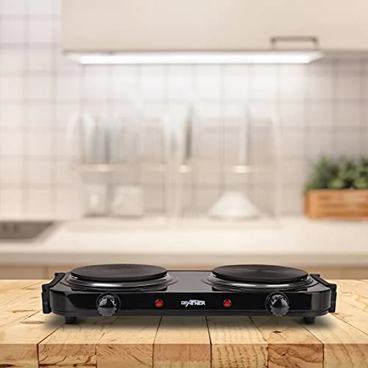 Grafner KP10880 Kochplatte doppelt 2000 Watt mit klappbaren Griffen Schwarz – Bild 2