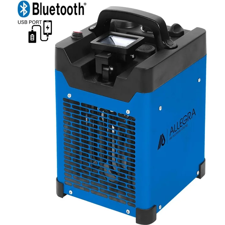 ALLEGRA Heizlüfter AB-H35, 3,3 kW mit Bluetooth-Radio, integrierter LED-Baulampe und USB-Ladebuchse, 230 V