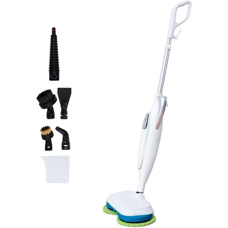 MediaShop Dampfreiniger Livington Steam Twister weiß, 3-Stufen-Dampfautomatik, rotierender Doppelmop-Kopf