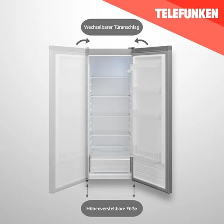 TELEFUNKEN Kühlschrank ohne Gefrierfach 255 Liter | Standkühlschrank groß | Vollraumkühlschrank freistehend mit Gemüsefach | LED-Beleuchtung | Türanschlag wechselbar | KTFK265ES2 silber – Bild 4