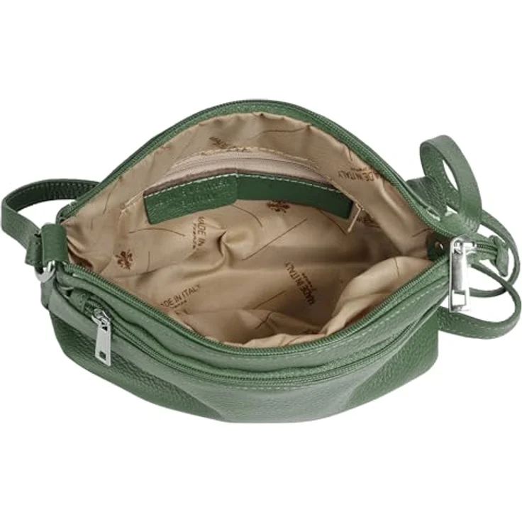 Cluty Umhängetasche, echt Leder, Made in Italy, 15 cm x 27 cm, klassisches Design, mit Reißverschlussfächern – Bild 6