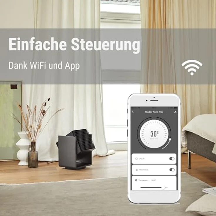 Stadler Form Heizlüfter & Ventilator Alex, 3D-Oszillation, 4 Leistungsstufen Ventilator, 2 Leistungsstufen Heizung, bis 8 m Winddistanz, Fernbedienung, schwarz – Bild 3