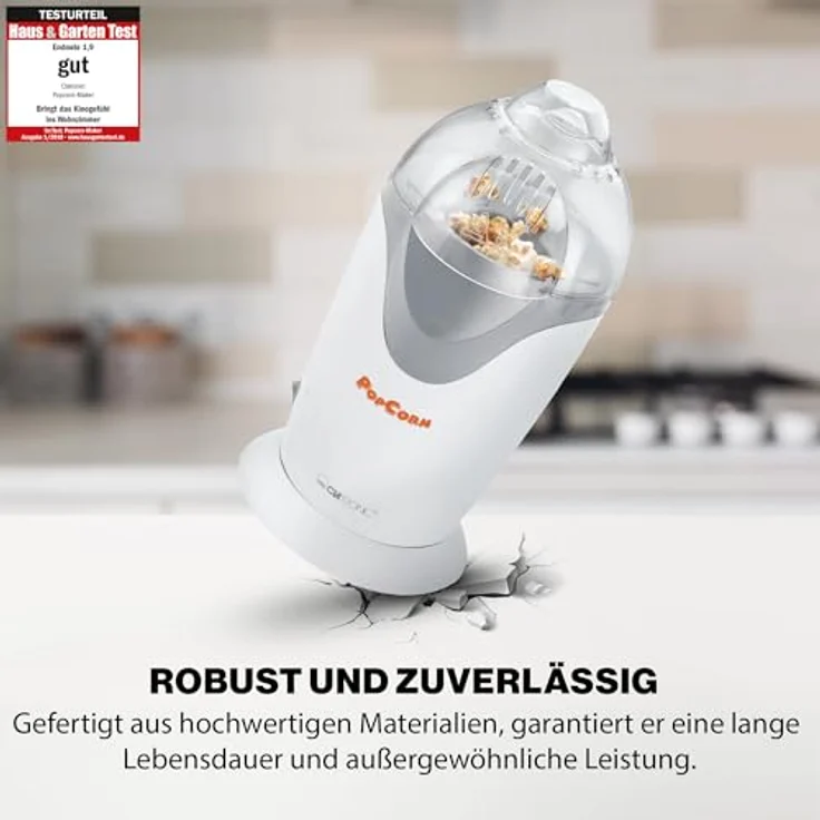 Clatronic PM 3635 Popcornautomat, kalorienbewusste Popcornherstellung durch Heißluft, schnelle Zubereitung, weiß – Bild 5