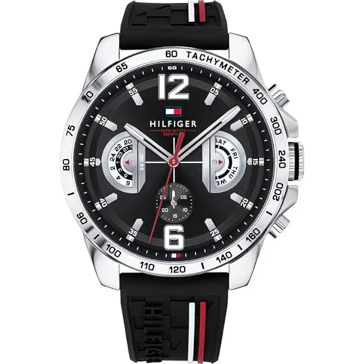 Tommy Hilfiger Multi Zifferblatt Quarz Uhr für Herren, 46 mm Gehäuse, schwarzes Silikonarmband, wasserabweisend bis 5 bar, Modell 1791473 – Bild 1
