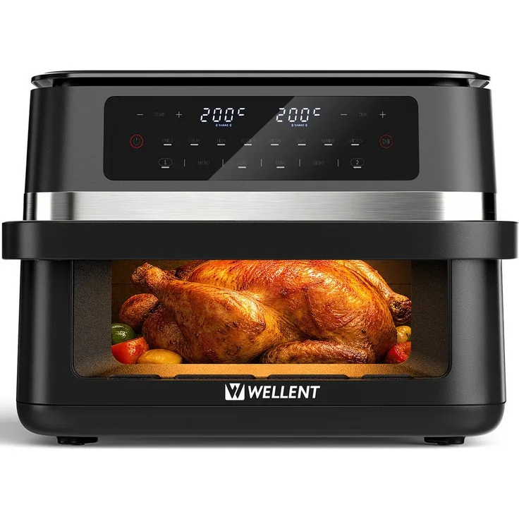 WELLENT Heißluftfritteuse DUAF-LR-100A, 12 L, 2950 W, 2 Garzonen, Innenlicht, SYNC, DUAL, 8 Programme