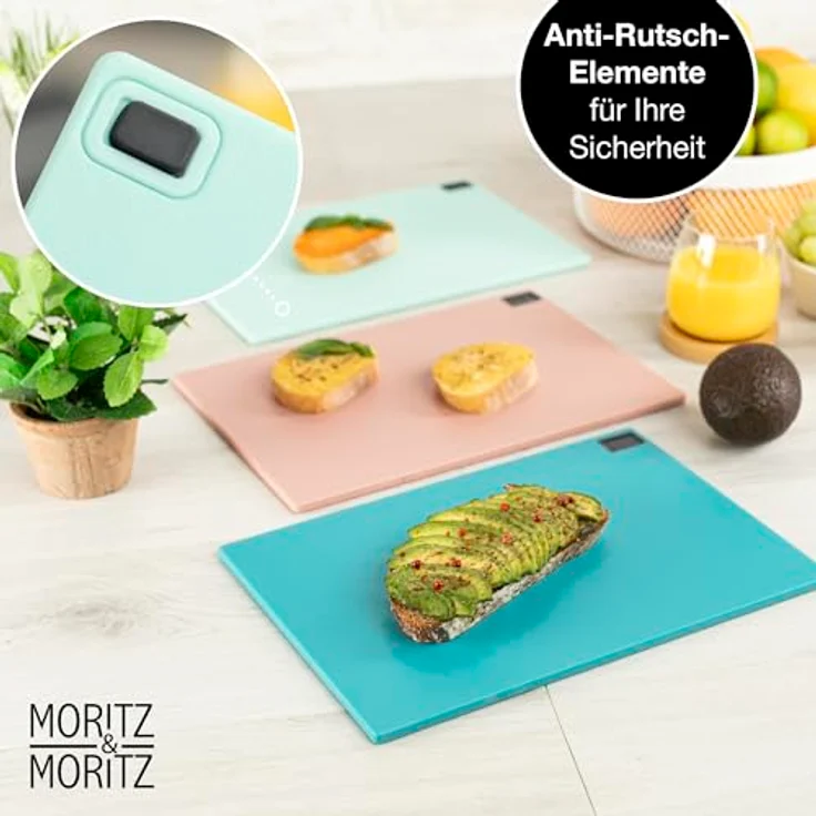 Moritz & Moritz 3x Schneidebrett Kunststoff Set - 32 x 22 cm - Im praktischen Ständer – Küchenbrett Groß – Spülmaschinengeeignet und hygienisch – Bild 5