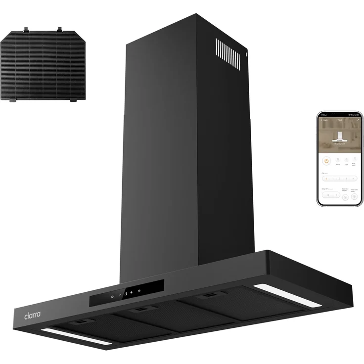 CIARRA VMB9102P Dunstabzugshaube A+++ 90 cm, 650 m³/h, WiFi-App, Touch Control, BOOSTER-Funktion
