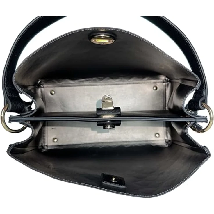 L.Credi Filberta Schultertasche, 30 cm, schwarz, 100% Polyurethan, Größe 30 cm x 16 cm x 28 cm – Bild 6