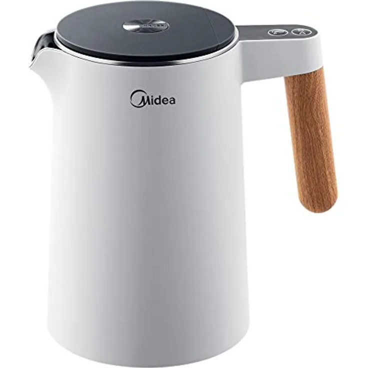Midea Edelstahl Wasserkocher mit Temperatureinstellung, 1,5 Liter, 2200W, wasserkocher weiß, Teekocher mit Temperaturanzeige und Sicherheitsfunktionen,BPA frei