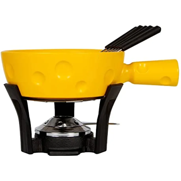Boska Fondue-Set Super Cheesy/käseförmiger Topf/Steingut/Gusseisen/Gelb/Silber/Schwarz / 290 x 200 x 160 mm