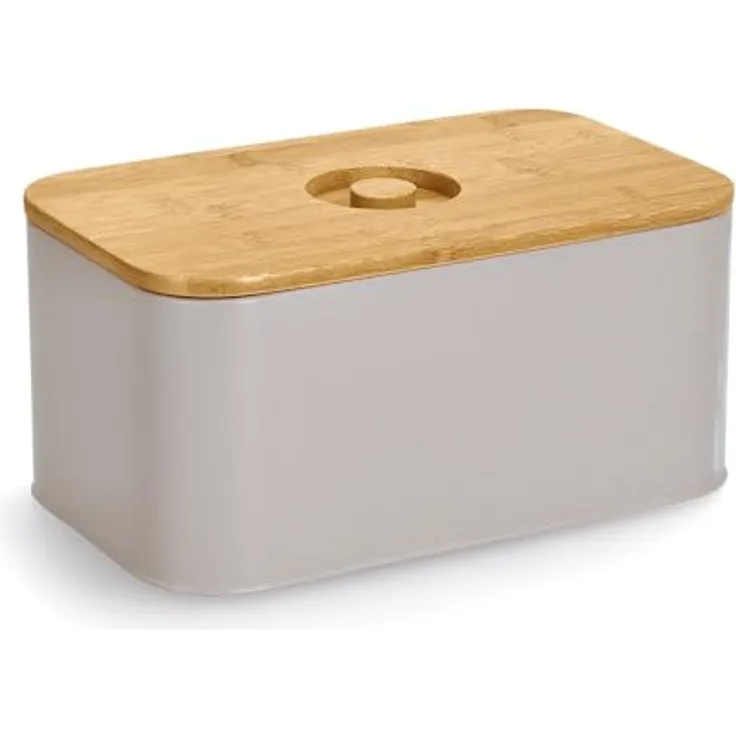 Zeller Present Brotkasten m. Bambusdeckel, Metall, beige, Brotaufbewahrung, Beige