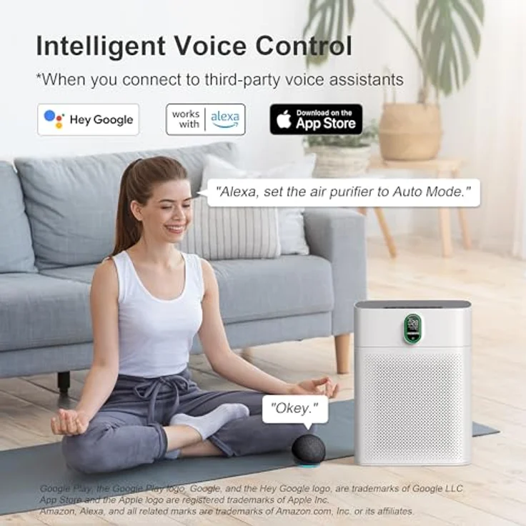 EZBASICS MORENTO Luftreiniger HY4866-WF, HEPA Luftfilter für Allergiker, CADR 300m³/h für 100㎡, WLAN Steuerung und Automodus, 24dB, Weiß – Bild 3