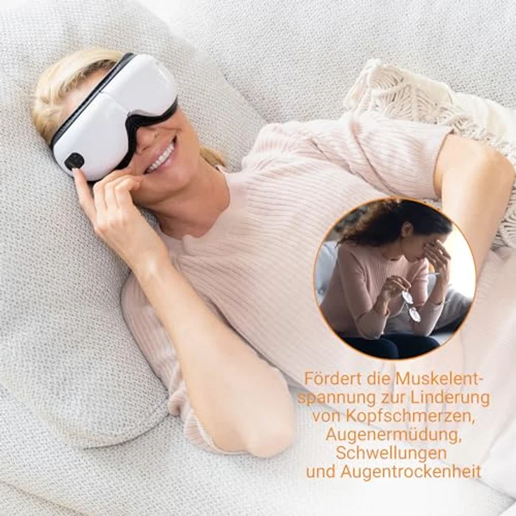 Medisana EM 100 Augenmassagegerät, faltbare Augenmaske mit Wärme, Musik, Luftkompression und 5 Massageprogrammen zur Linderung von Kopfschmerzen und Augenbelastung – Bild 3