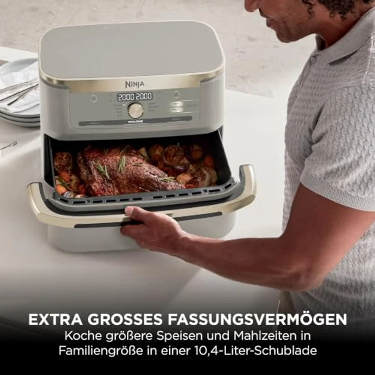 Ninja Foodi FlexDrawer AF500EUSD Heißluftfritteuse 10,4 L, 2470 W, Dual Zone & MegaZone, Stone Gold/Schwarz – Bild 4