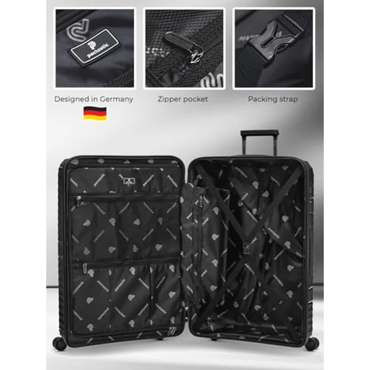 Pactastic Collection 02 THE THREE SET, 3-teiliges Kofferset mit 4 Rollen, schwarz metallic, 100% Polypropylen, Maße 50 cm x 32 cm x 77 cm – Bild 3