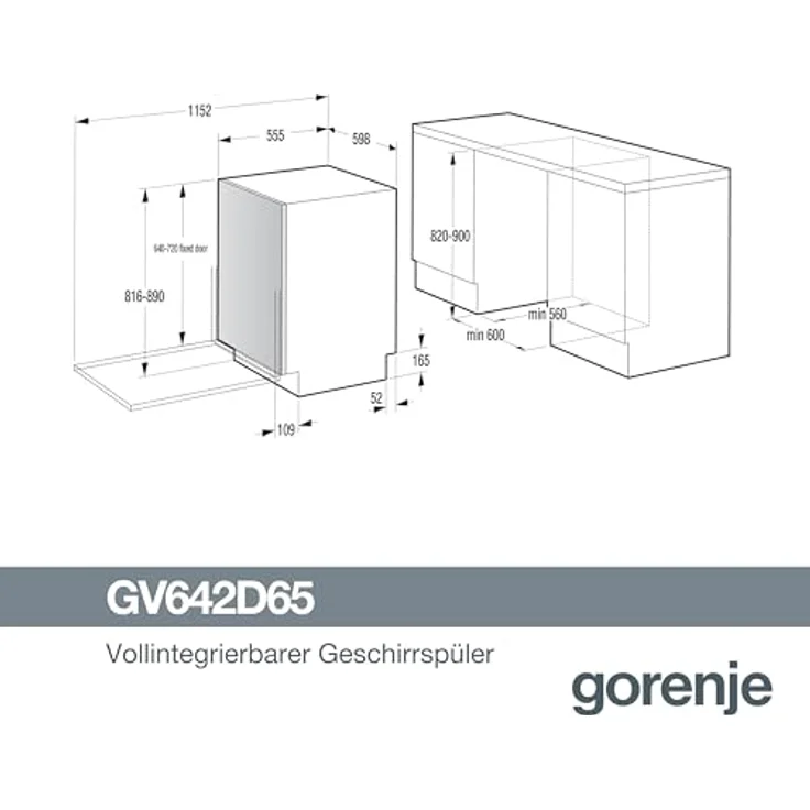 GORENJE GV642D65, Einbaugeschirrspüler, 60 cm, vollintegrierbar, 70 °C Maximaltemperatur, Einphasen-Asynchronmotor – Bild 4